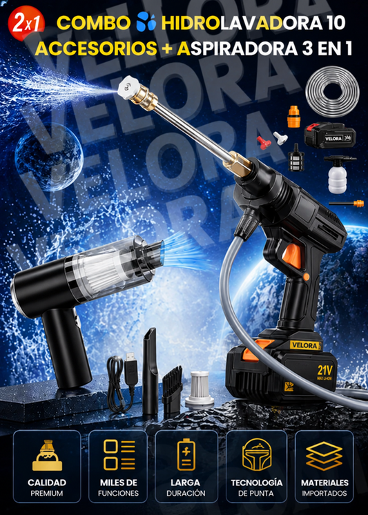 💦COMBO HIDROLAVADORA 10 ACCESORIOS + ASPIRADOR MULTIUSOS